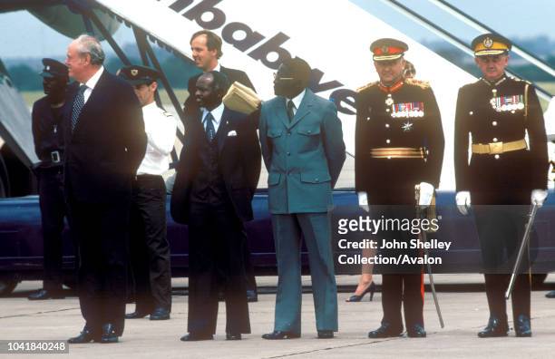 Prince Charles, Prince of Wales, visits Zimbabwe to officially confer independence from the United Kingdom, Lord Christopher Soames, Governor of...