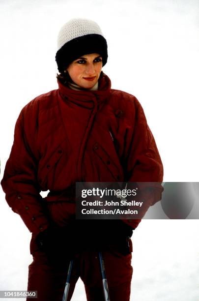 Prince Charles, Prince of Wales, and Diana, Princess of Wales, skiing in Liechtenstein, 24th January 1985.