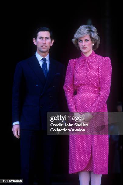 Prince Charles, Prince of Wales, and Diana, Princess of Wales, visit Italy, Rome, Vatican, Diana is wearing a dress by Donald Campbell, 28th April...