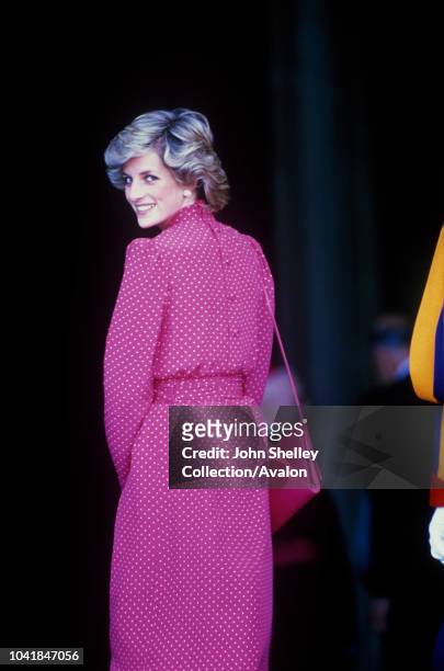 Prince Charles, Prince of Wales, and Diana, Princess of Wales, visit Italy, Rome, Vatican, Diana is wearing a dress by Donald Campbell, 28th April...