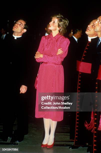 Prince Charles, Prince of Wales, and Diana, Princess of Wales, visit Italy, Rome, Vatican, Diana is wearing a dress by Donald Campbell, 28th April...