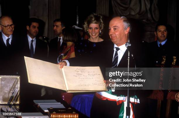 Prince Charles, Prince of Wales, and Diana, Princess of Wales, visit Italy, Florence, Diana is wearing an outfit by designer Jacques Azagury, 23rd...