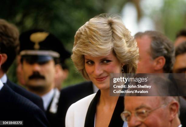 Prince Charles, Prince of Wales, and Diana, Princess of Wales, visit the Children's Hospital in Rome, Italy, Diana wore an outfit by Bruce Oldfield,...