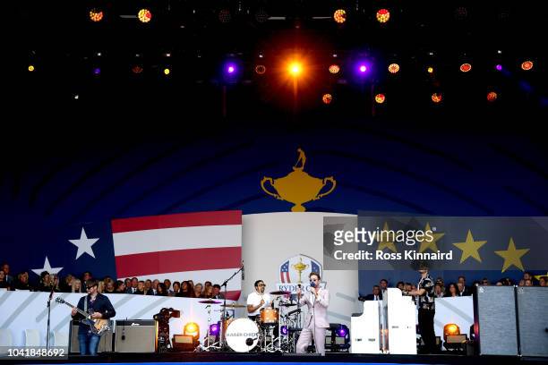 Ricky Wilson and the Kaiser Chiefs perform during the opening ceremony for the 2018 Ryder Cup at Le Golf National on September 27, 2018 in Paris,...