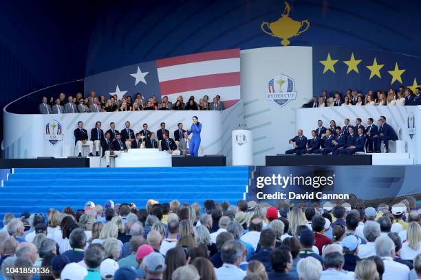 The French singer Jain performs during the opening ceremony for the 2018 Ryder Cup at Le Golf National on September 27, 2018 in Paris, France.