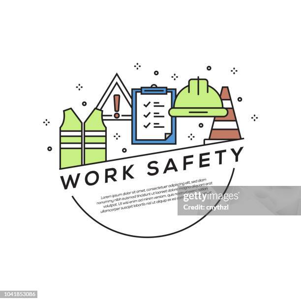 work safety concept flat line icons - construction logo stock illustrations