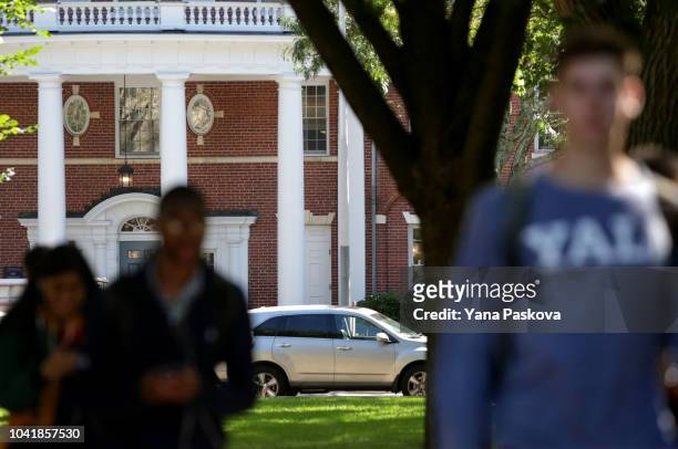 Students walk through the campus of Yale University on the day the U.S. Senate Judiciary Committee was holding hearings for testimony from Dr....