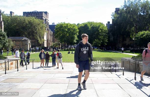 Students walk through the campus of Yale University on the day the U.S. Senate Judiciary Committee was holding hearings for testimony from Dr....