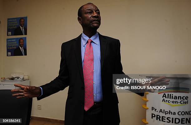 Alpha Conde, Guinean presidential candidate for the Rally of the Guinean People party, is photographed on September 16, 2010 at party headquarters in...