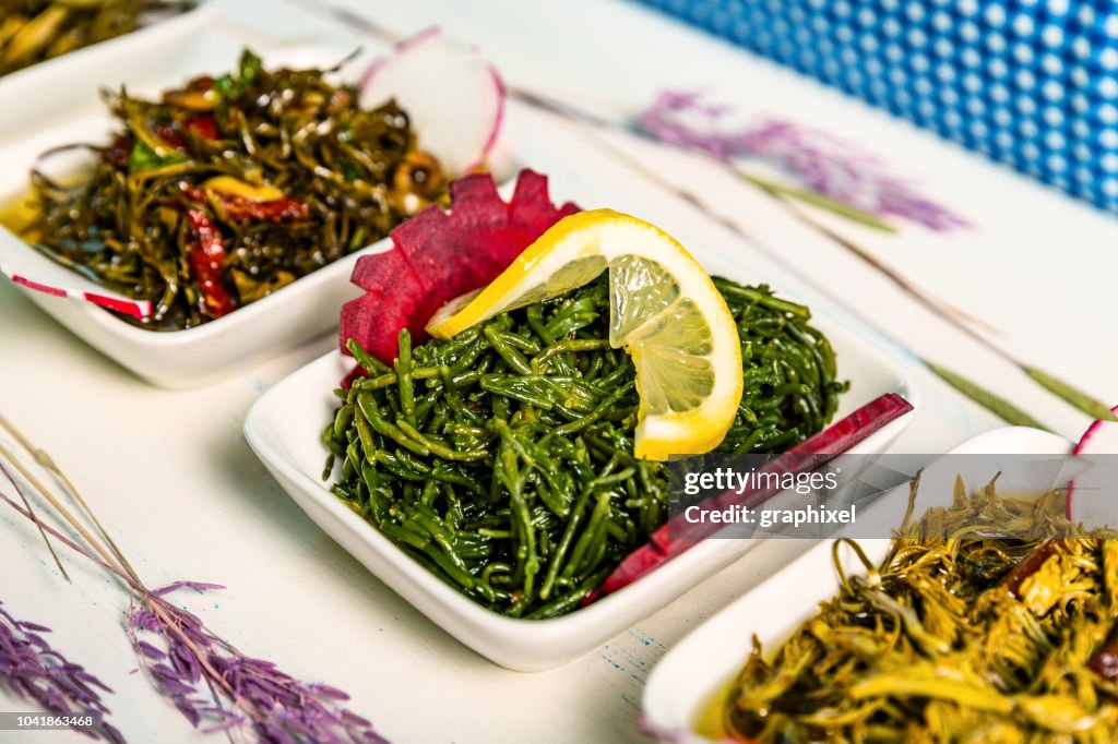 Nahaufnahme der Ansicht von Snacks für Raki oder Ouzo