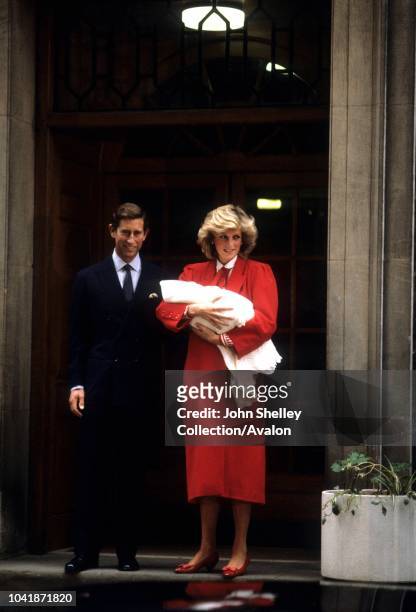 Prince Harry is born at the Lindo Wing of St Mary's Hospital, London, UK, Charles, Prince of Wales, and Diana, Princess of Wales, leave the hospital...