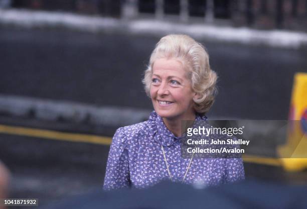 Frances Shand Kydd, mother of Princess Diana, leaves St Mary's Hospital after visiting her newborn grandson, William Arthur Philip Louis, London, UK,...