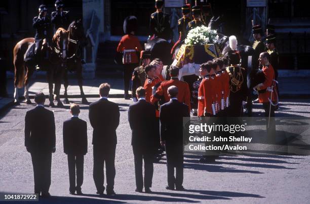 The public funeral of Diana, Princess of Wales, London, UK, 6th September 1997, Prince Philip, Duke of Edinburgh, Prince Charles, Prince of Wales,...