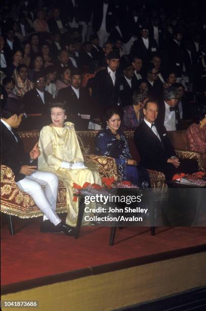 Queen Elizabeth II state visit to Nepal, 17th - 21st February 1986, Prince Philip, Duke of Edinburgh, King Birendra and Queen Aishwarya of Nepal.