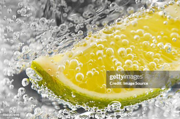 abstract of lime and bubbles in a gin and tonic - gin stockfoto's en -beelden