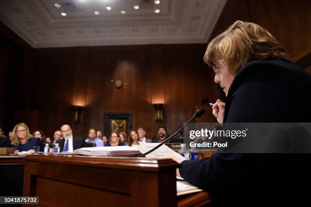 Christine Blasey Ford , answers questions by Rachel Mitchell , a prosecutor from Arizona, as she testifies before the US Senate Judiciary Committee...