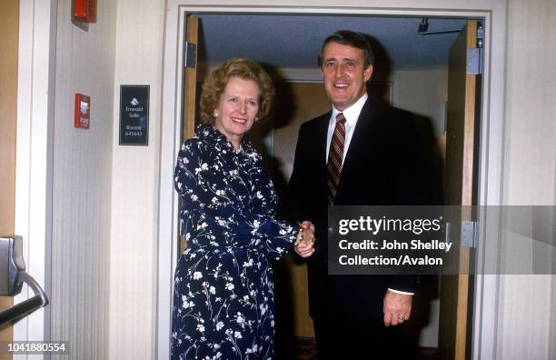 Queen Elizabeth II, Margaret Thatcher Commonwealth Heads of Government Meeting 1985, Nassau, The Bahamas, Margaret Thatcher, UK Prime Minister, Brian...