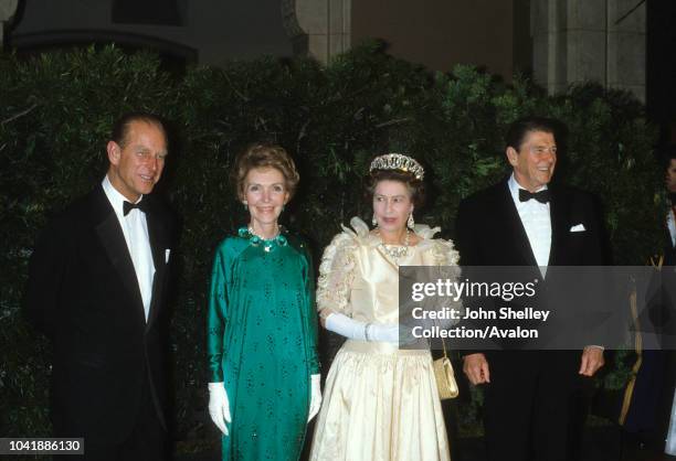 Prince Philip, Duke of Edinburgh, First Lady of the United States, Nancy Reagan ,Queen Elizabeth II and US President Ronald Reagan at a State Banquet...
