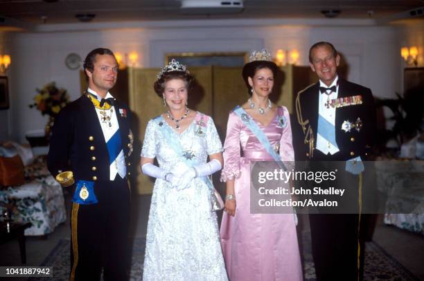 Queen Elizabeth II, Sweden, King Carl XVl Gustaf and Queen Silvia of Sweden, Prince Philip, Duke of Edinburgh, 25th May 1983.