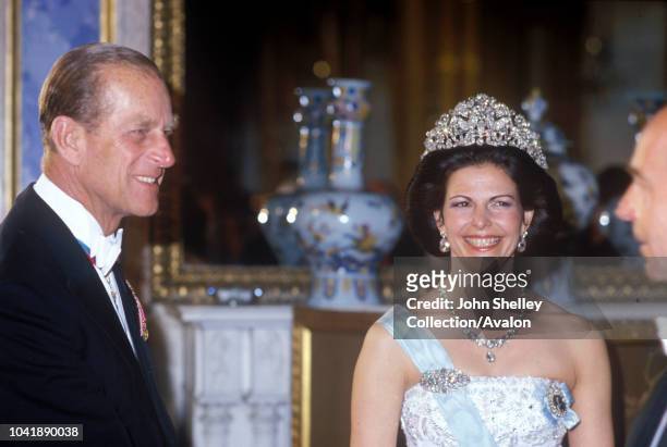 Queen Elizabeth II, Sweden, Queen Elizabeth ll attends the State Banquet given in her honour by King Carl XVl Gustaf and Queen Silvia of Sweden in...