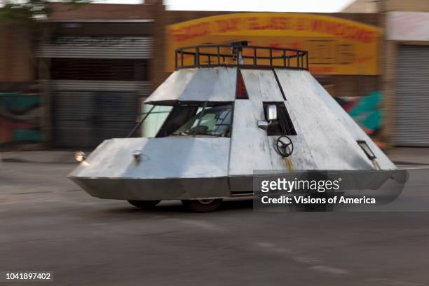 Spaceship automobile driving the streets of Queens and Bushwick, New York.