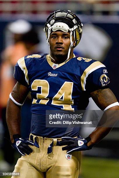 Kenneth Darby of the St. Louis Rams looks on during the NFL season opener against the Arizona Cardinals at the Edward Jones Dome on September 12,...