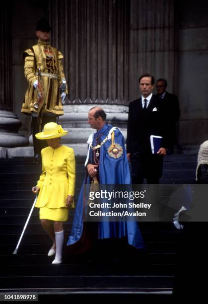 Queen Elizabeth II, Prince Edward, Duke of Kent, Katharine, Duchess of Kent, Leaving St Paul's Cathedral after attending the Order of St Michael and...