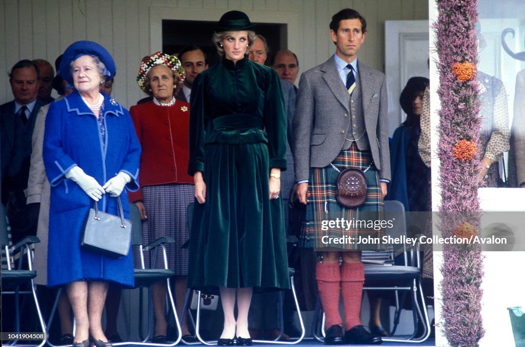 Diana, Princess of Wales,Prince Charles, Prince of Wales,Queen Elizabeth The Queen Mother ,At the annual Braemar Highland Games in Scotland, 3rd September 1983.