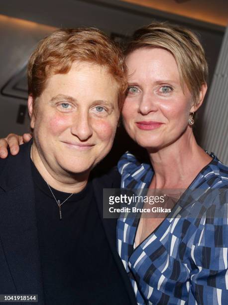 Christine Marinoni and wife Cynthia Nixon pose at the opening night after party for The New Group Theater production of "The True"at Yotel's Green...