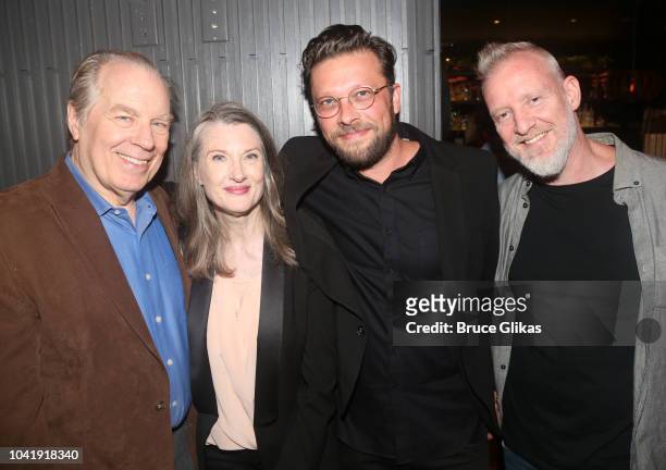 Michael McKean, wife Annette O'Toole, Serge Kushnier and Chris Barron pose at the opening night after party for The New Group Theater production of...