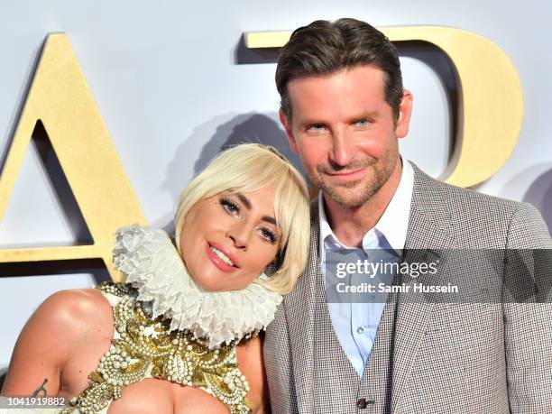 Lady Gaga and Bradley Cooper attend the UK premiere of 'A Star Is Born' held at Vue West End on September 27, 2018 in London, England.