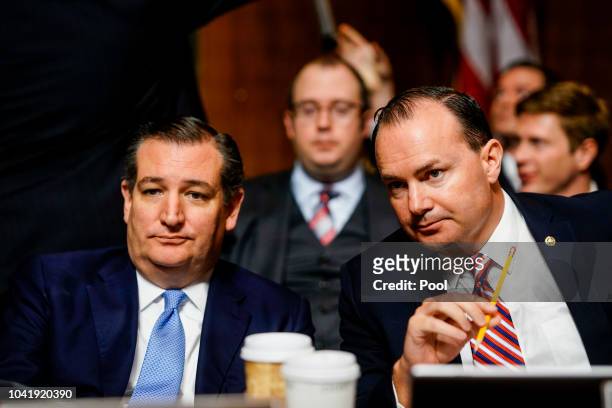Sen. Ted Cruz , left, and Mike Lee at a Senate Judiciary Committee hearing in the Dirksen Senate Office Building on Capitol Hill September 27, 2018...
