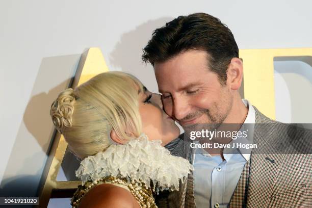 Lady Gaga and Bradley Cooper attend the UK premiere of 'A Star Is Born' held at Vue West End on September 27, 2018 in London, England.