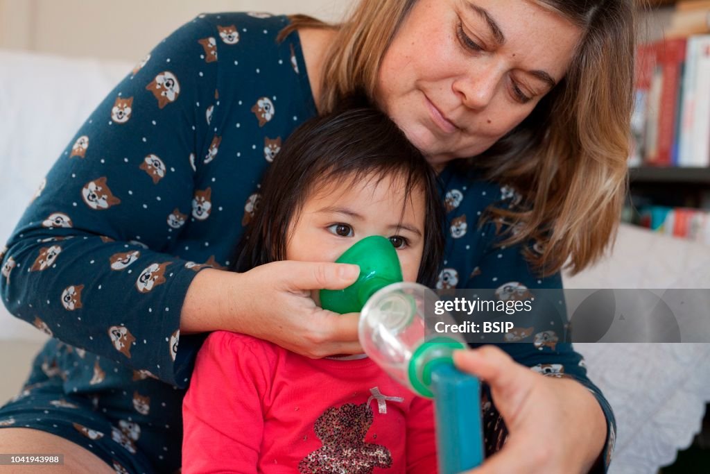 Toddler with Asthma Inhaler