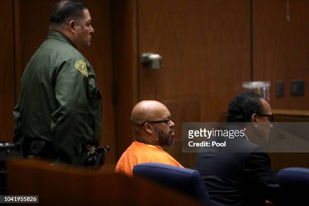 Marion "Suge" Knight, center, shown with his attorney Albert DeBlanc, appears in court pleading no contest to voluntary manslaughter in front of...