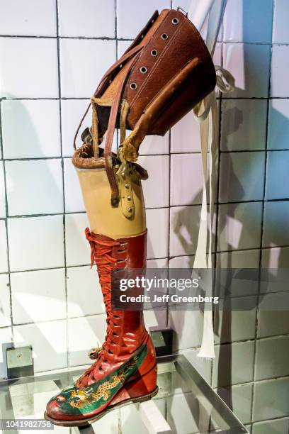 Leg prosthesis on exhibit inside the blue house at the Frida Kahlo Museum.