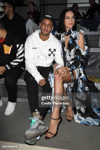 Neymar Jr and his girlfriend Bruna Marquezine attend the Off-White show as part of the Paris Fashion Week Womenswear Spring/Summer 2019 on September...