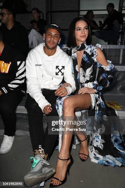 Neymar Jr and his girlfriend Bruna Marquezine attend the Off-White show as part of the Paris Fashion Week Womenswear Spring/Summer 2019 on September...