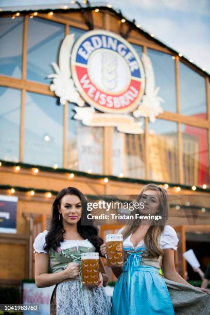 Rosie Williams and Georgia Steel attend the opening night of the Erdinger Oktoberfest London at Queen Elizabeth Olympic Park on September 27, 2018 in...