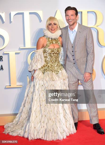 Lady Gaga and Bradley Cooper attend the UK premiere of 'A Star Is Born' at the Vue West End on September 27, 2018 in London, England.