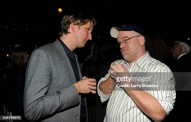 Tom Hooper and actor Philip Seymour Hoffman attend the after party following the premiere of Overture Films' "Jack Goes Boating" at New York Yacht...