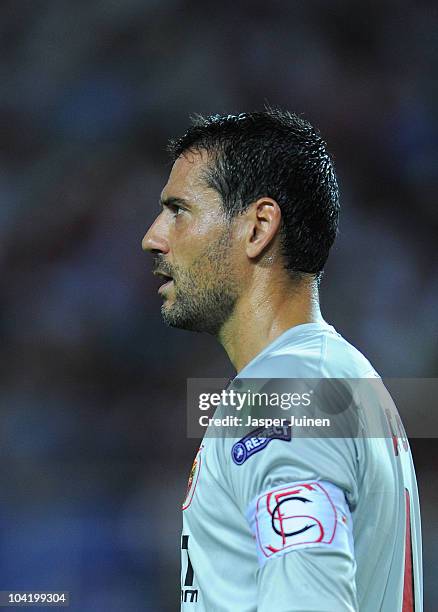 Andres Palop of Sevilla looks on during the UEFA Europa League group J match between Sevilla and Paris Saint Germain at the Estadio Ramon Sanchez...