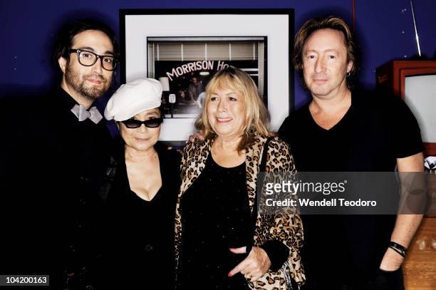 Sean Lennon, Yoko Ono, Cynthia Lennon and Julian Lennon attends the "Timeless" photography exhibition opening party at the Morrison Hotel Gallery on...