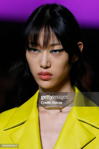 Headshot at the Versace show during Milan Fashion Week Spring/Summer 2019 on September 21, 2018 in Milan, Italy.