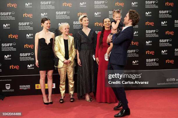 Mia Goth, director Claire Denis, Agata Buzek, Juliette Binoche, Scarlett Lindsey and Robert Pattinson attend the 'High Life' premiere during the 66th...