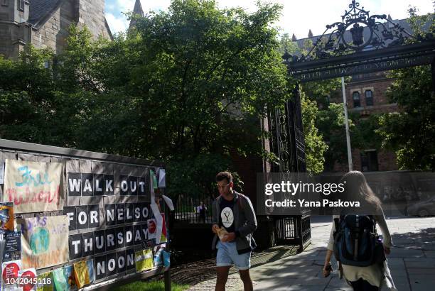 Students walk through Yale University on the day of the Senate hearing with Supreme Court Nominee Brett Kavanaugh and Dr. Christine Blasey Ford, on...