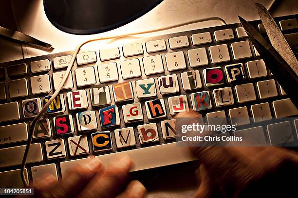 ransom keyboard - conspiracy stock pictures, royalty-free photos & images