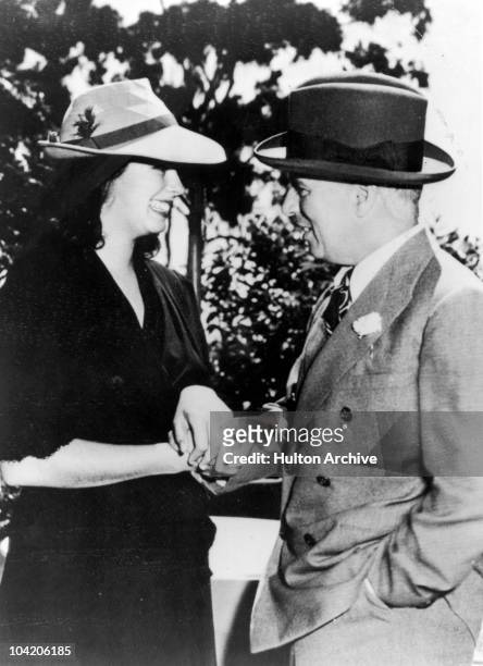 Comic actor Charlie Chaplin and Oona O'Neill at their wedding, Carpinteria, California, 16th June 1943.
