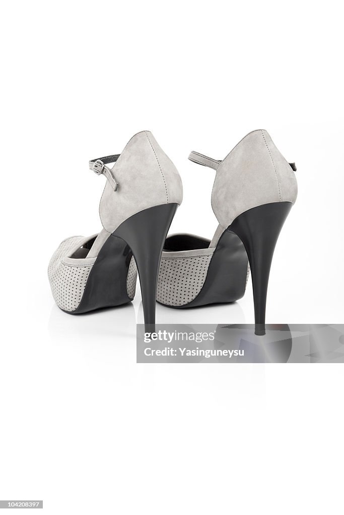 Gray high heeled shoe