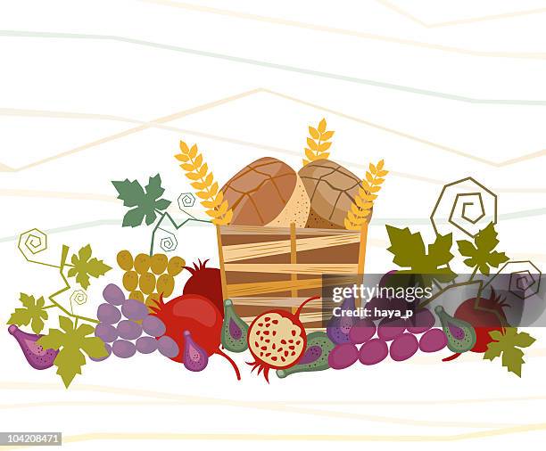 harvest of fruit and wheat - shavuot stock illustrations